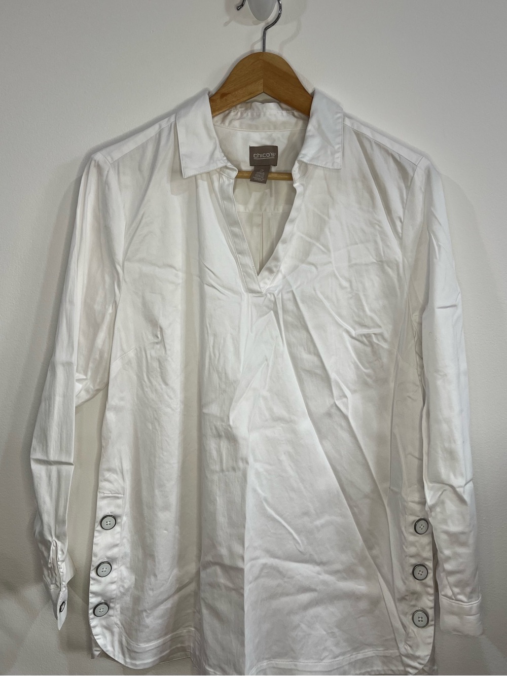 Chico's Women's Long White Sleeve Career Office Mature Everyday 100% Cotton